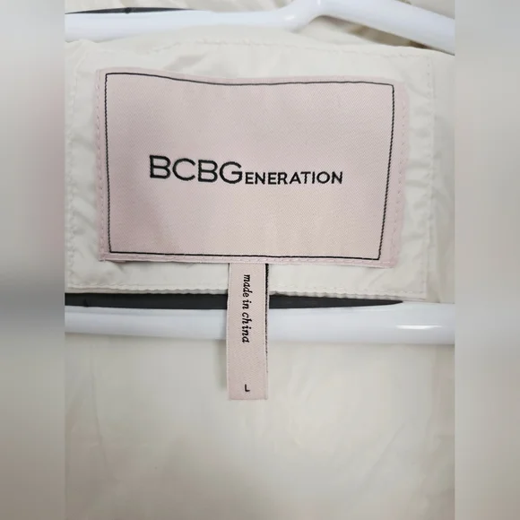 BCBG Generation Off White Black Long Puffer Parka Coat Jacket Size L - Picture 11 of 12